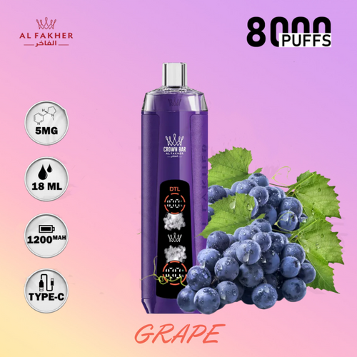 AL FAKHER Crown Bar Crystal 8000 Puffs Disposable Vape Grape flavor/EUROVAPEPRO