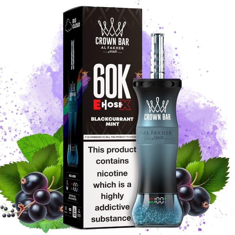 Al Fakher Crown Bar E Hose X 60000 Puffs Disposable Blackcurrant Mint-EUROVAPEPRO