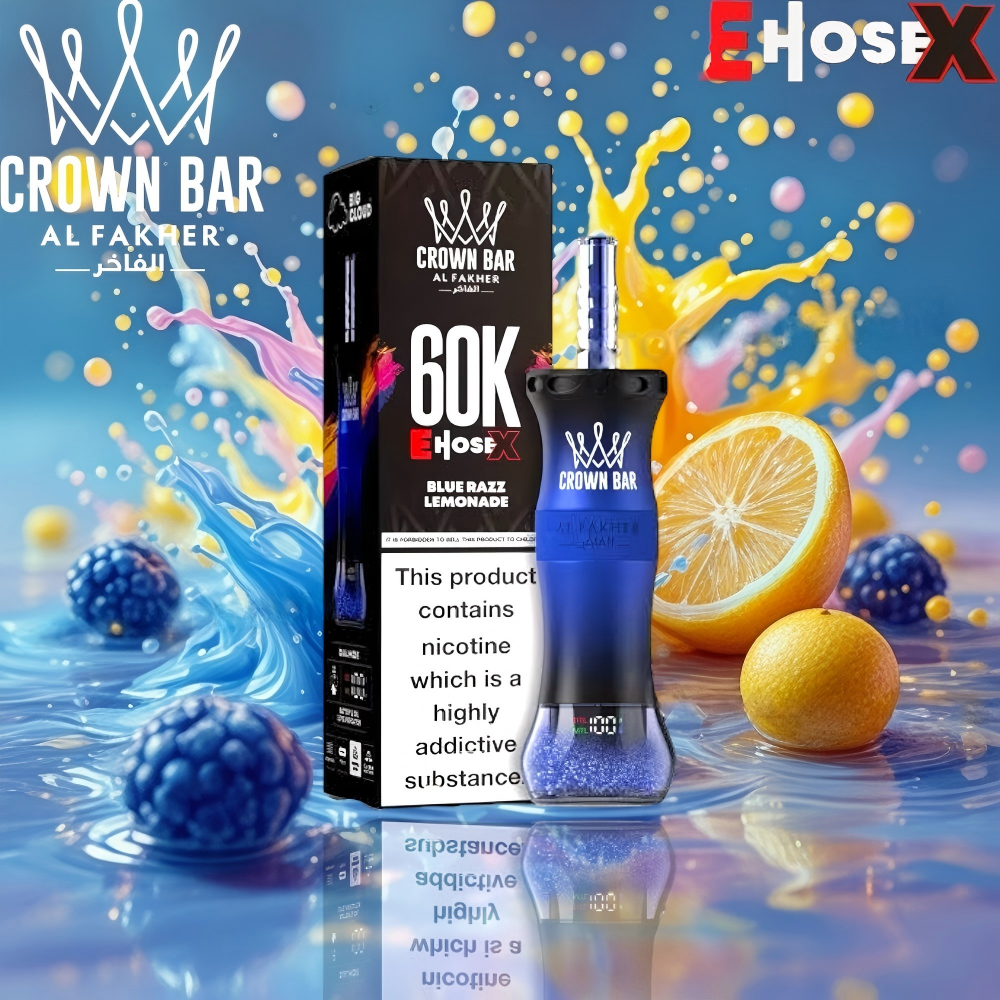 Al Fakher Crown Bar E Hose X 60000 Puffs Disposable Blue Razz Lemonade-EUROVAPEPRO