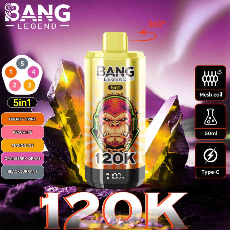 BANG Legend 5 in 1 Flavors 120,000 Puffs Disposable Vape Energy Drink&Peach Ice&Mango Ice&Cranberry Grape&Blackcurrant/EUROVAPEPRO