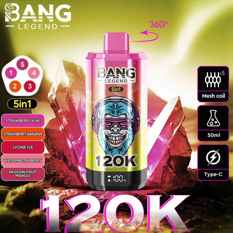 BANG Legend 5 in 1 Flavors 120,000 Puffs Disposable Vape Strawberry Kiwi&Strawberry Banana&Lychee Ice&Watermelon Berry&Passion Fruit Mango/EUROVAPEPRO