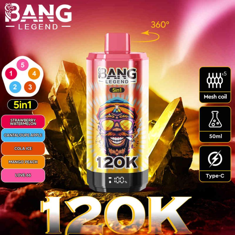 BANG Legend 5 in 1 Flavors 120,000 Puffs Disposable Vape Strawberry Watermelon&Cantaloupe Apple&Cola Ice&Mango Peach&Love66/EUROVAPEPRO