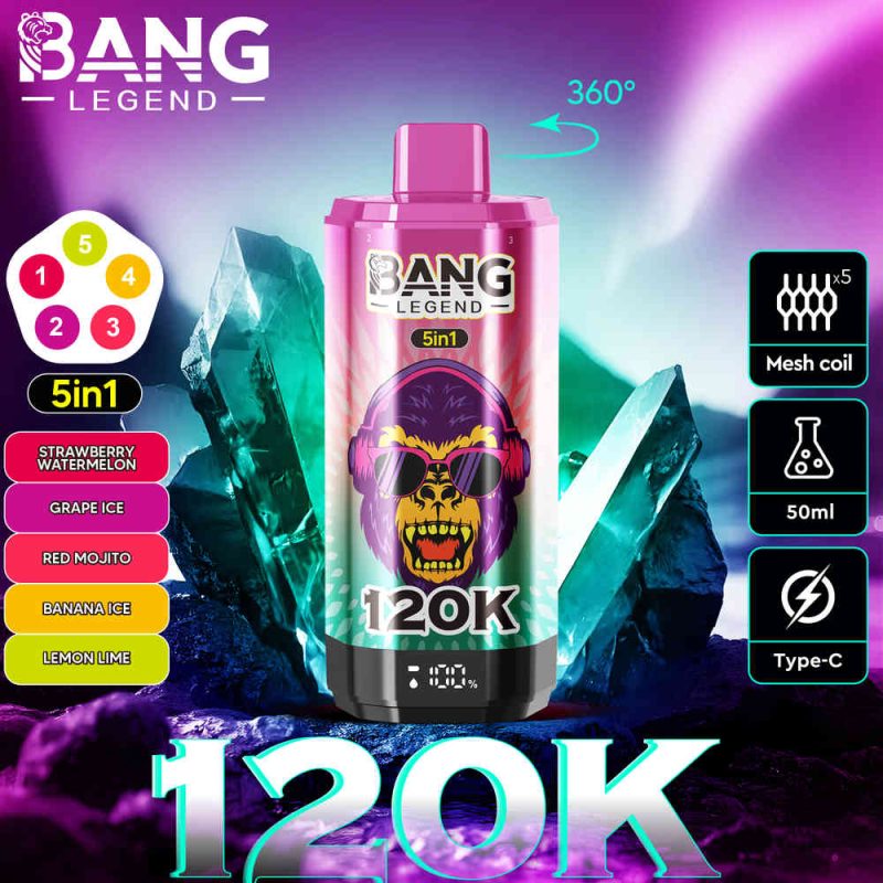 BANG Legend 5 in 1 Flavors 120,000 Puffs Disposable Vape Strawberry Watermelon&Grape Ice&Red Mojito&Banana Ice&Lemon Lime/EUROVAPEPRO
