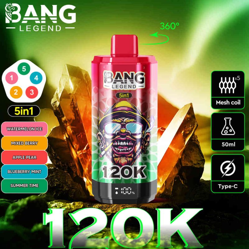 BANG Legend 5 in 1 Flavors 120,000 Puffs Disposable Vape Watermelon Ice&Mixed Berry&Apple Pear&Blueberry Mint&Summer Time/EUROVAPEPRO