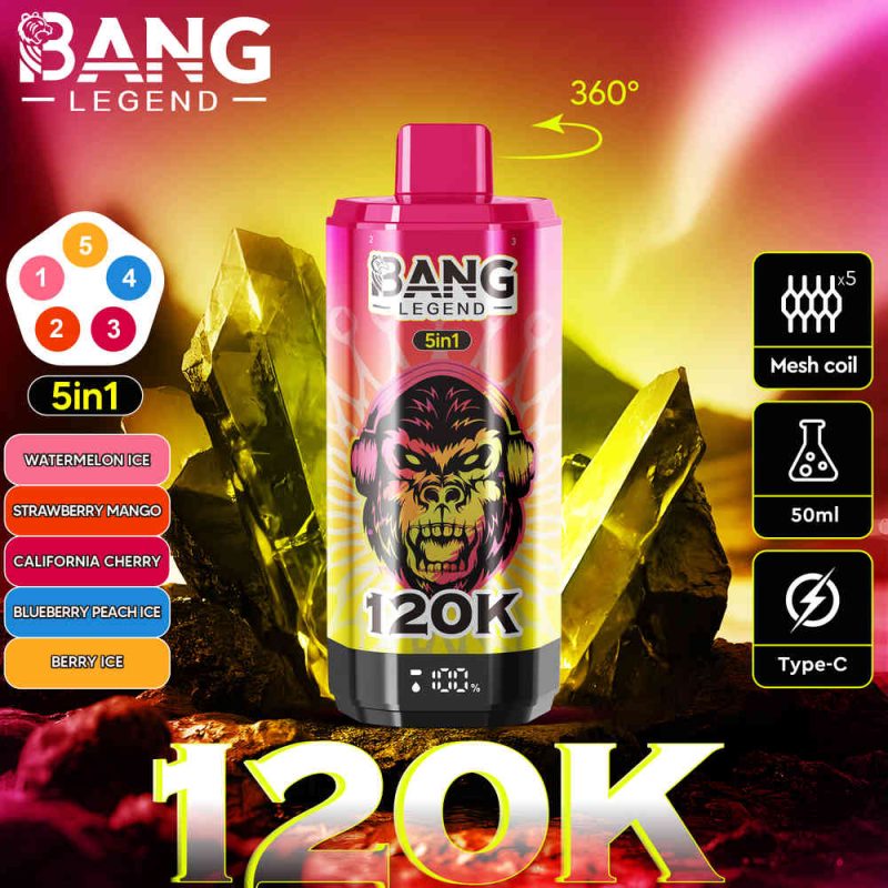 BANG Legend 5 in 1 Flavors 120,000 Puffs Disposable Vape Watermelon Ice&Strawberry Mango&California Cherry&Blueberry Peach Ic&Berry Ice/EUROVAPEPRO