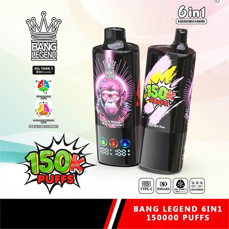 BANG Legend 150k 6 in 1 Disposable Vape Mango Ice&Peach Mango Watermelon&Gummy Bear/EUROVAPEPRO