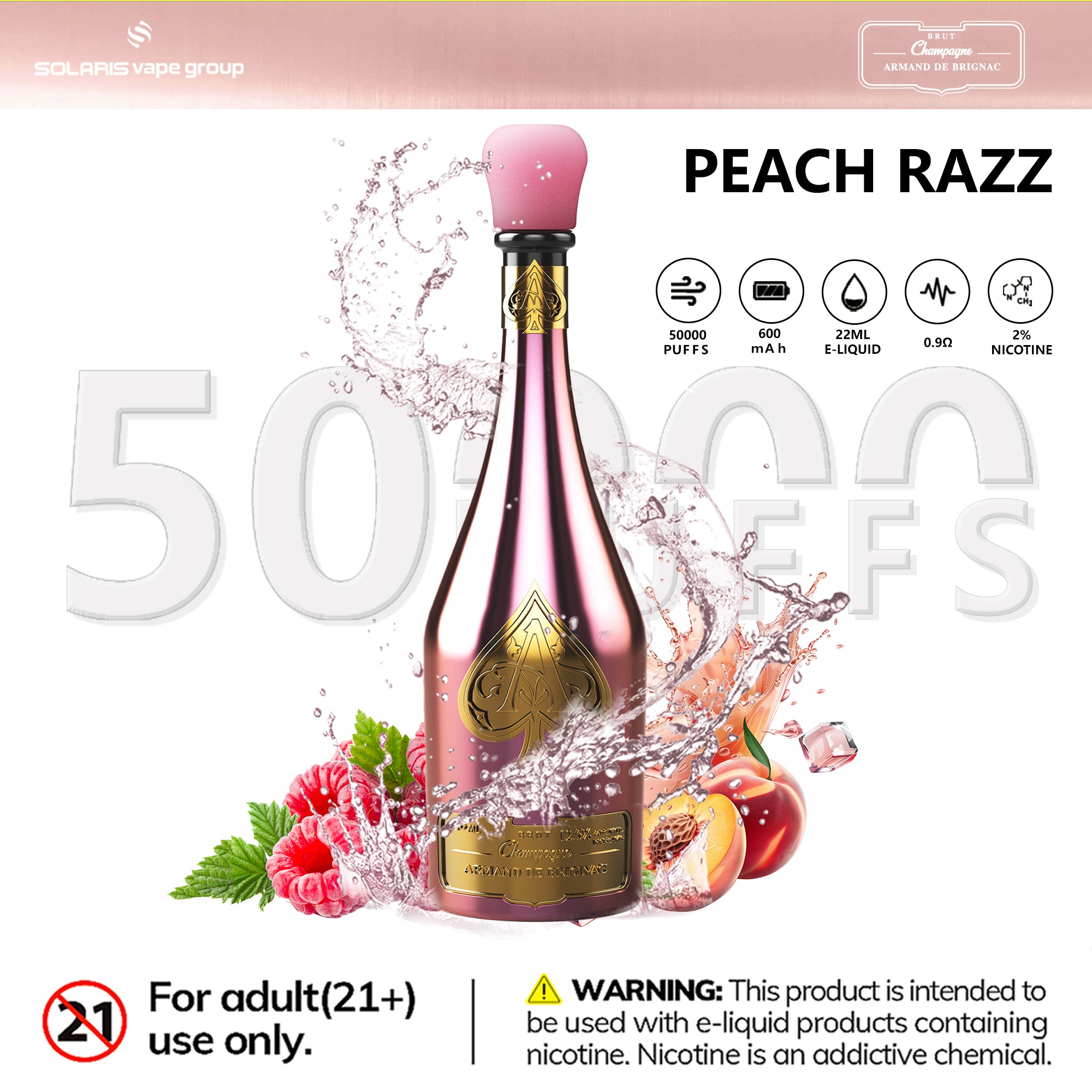 Champagne ARMAND DE BRIGNAC 50000 Puffs ACE  Peach Razz-Eurovapepro
