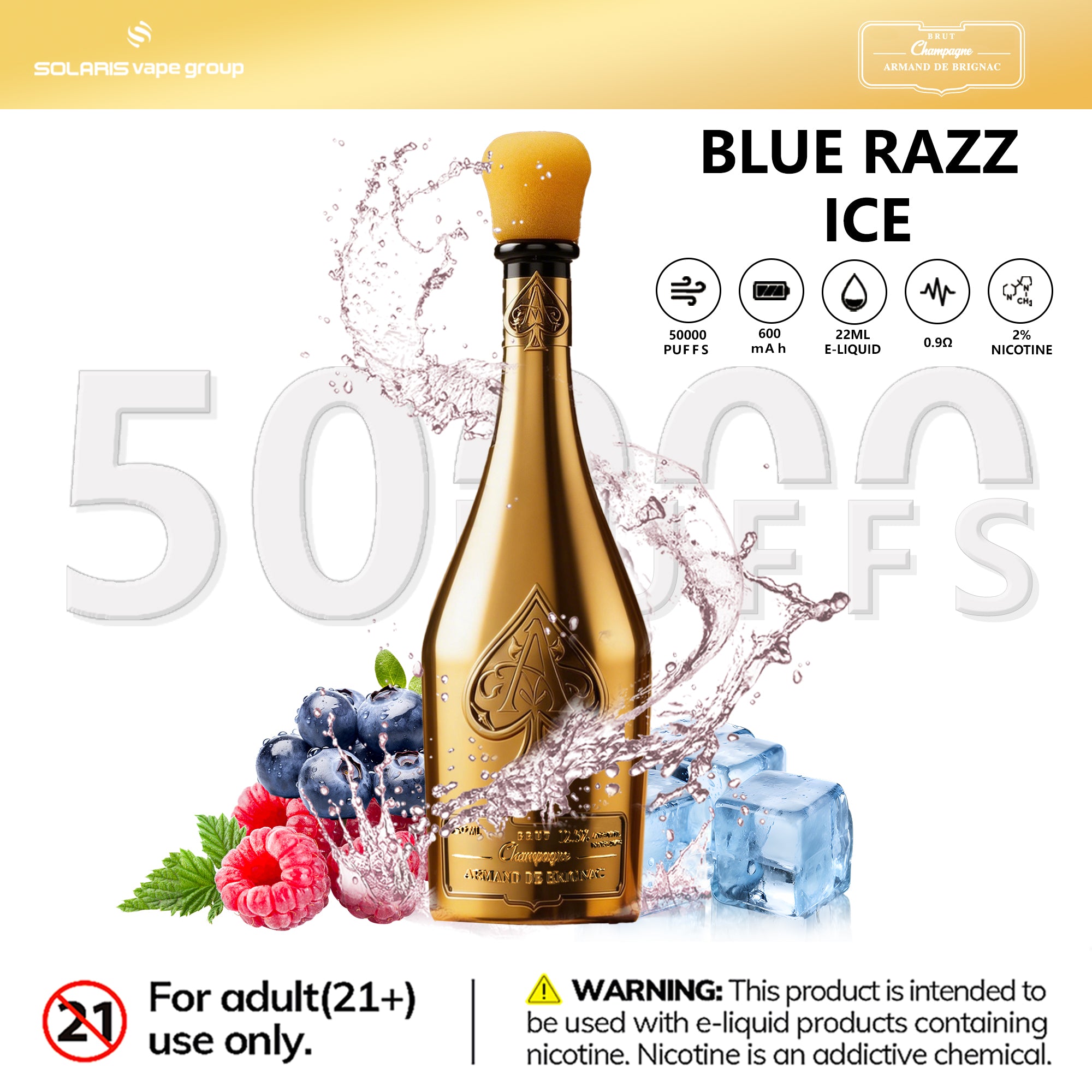 Champagne ARMAND DE BRIGNAC 50000 Puffs ACE Blue Razz Ice-Eurovapepro
