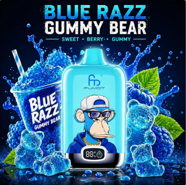 FUMOT RandM Tornado Digital Box - 12000 Puffs Disposable Vape Blue Razz Gummy Bear-EUROVAPEPRO