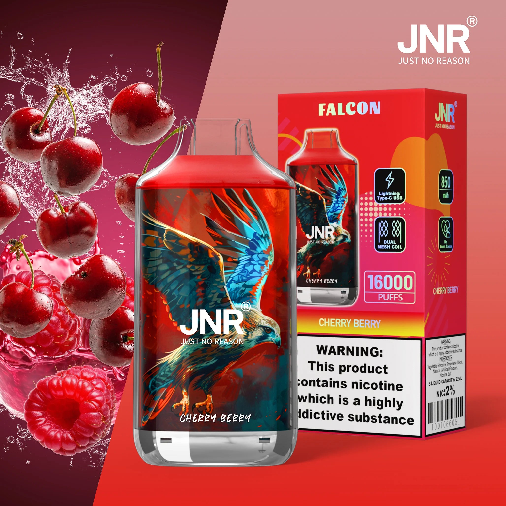 JNR Falcon 16000 puffs Disposable Vape Cherry Berry-EUROVAPEPRO