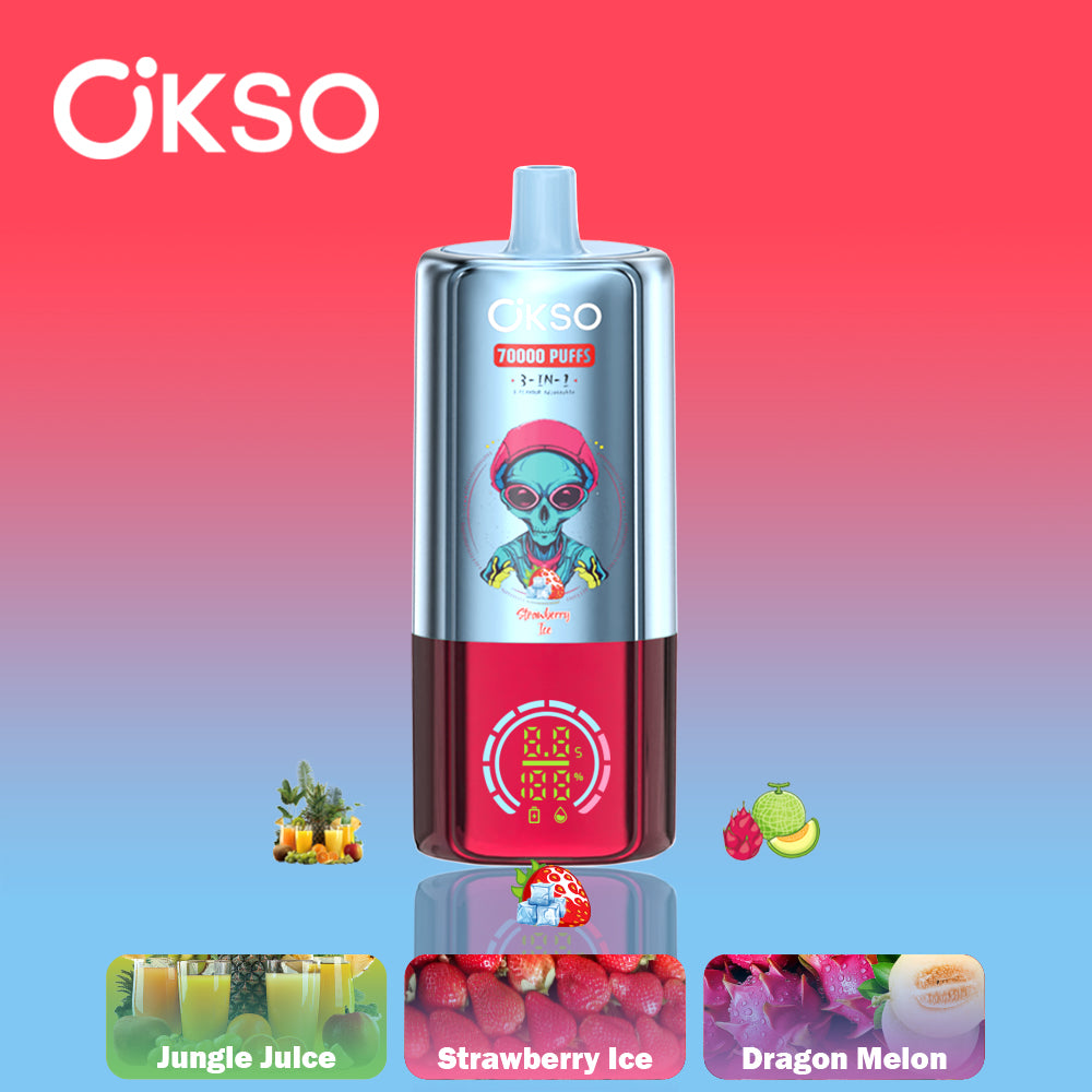 OKSO 3 in1 70000 70K Puffs Disposable Vape Jungle Juice Strawberry Ice Dragon Melon EuroVapepro