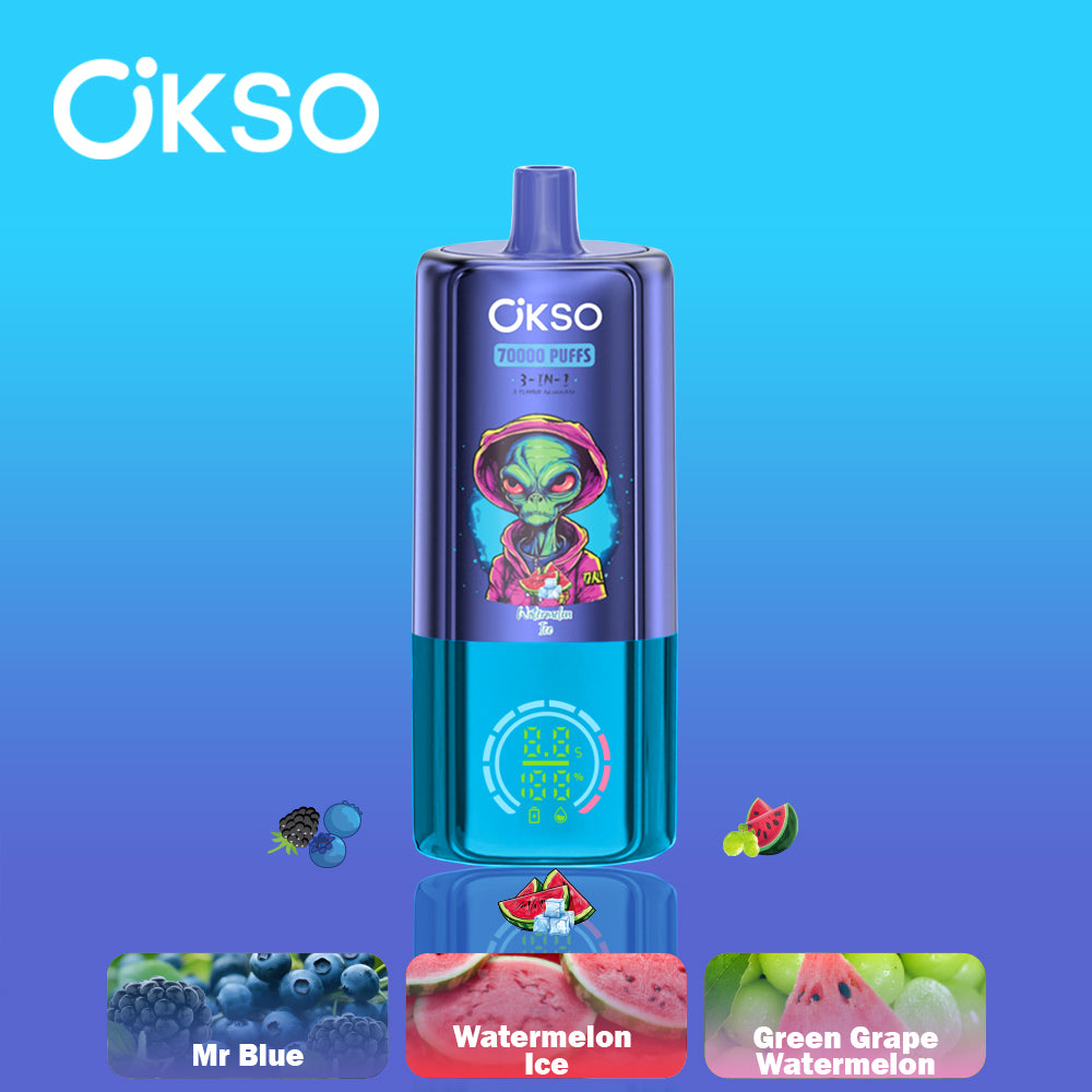 OKSO 3 in 1 70000 70K Puffs Disposable Vape Mr Blue Watermelon Ice Green Grape Watermelon EuroVapepro
