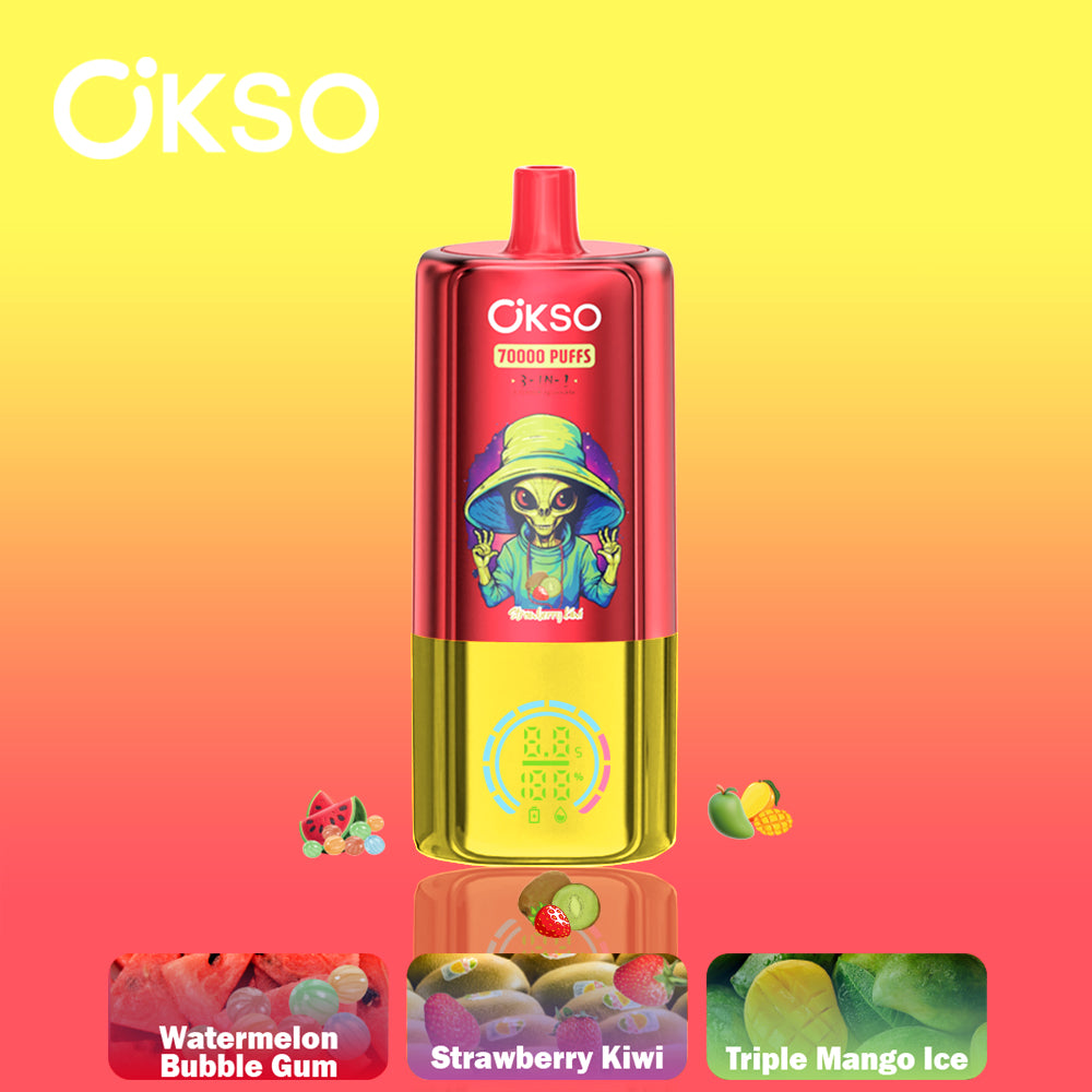 OKSO 3in1 70000 70K Puffs Disposable Vape Watermelon Bubble  Gum Strawberry Kiwi Triple Mango Ice EuroVapepro