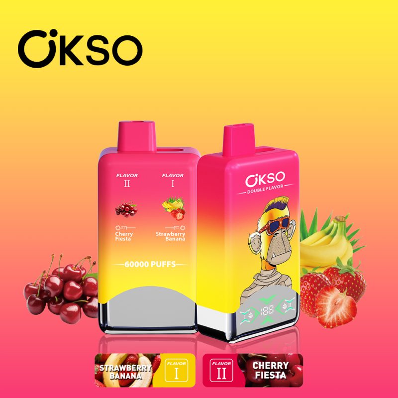 OKSO Double Flavour 60000 60K Puffs Disposable Vape Straberry Banana Cherry Fiesta Eurovapepro