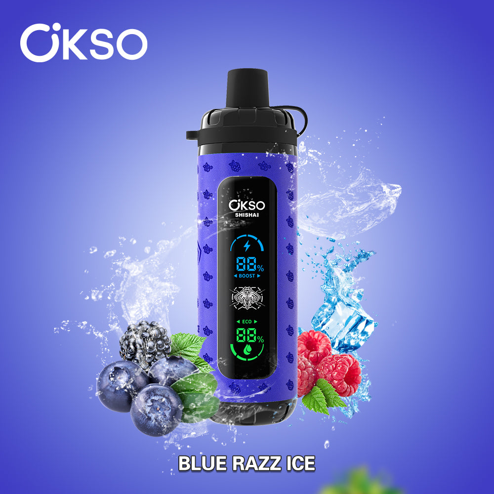 OKSO Shisha Max 40000 40K Puffs Disposable Vape Blue Razz Ice EuroVapePro