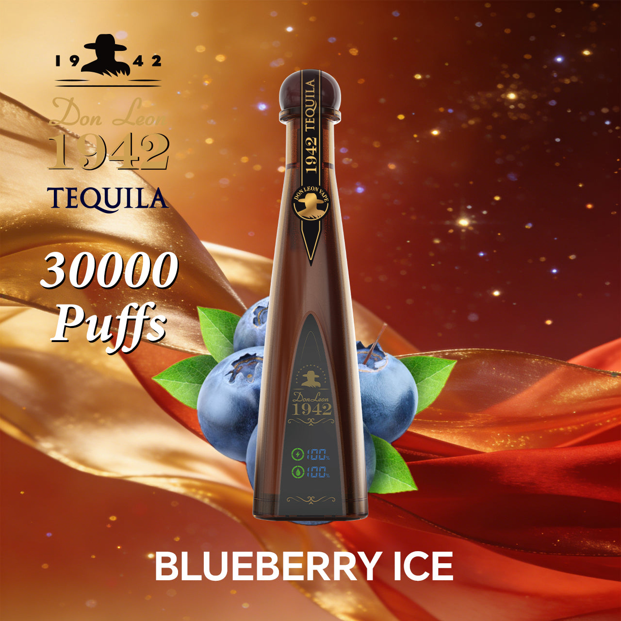TEQUILA /HUMO AZUL Don Leon 1942 Bottle Design 30000 Puffs 2% Nic Blueberry Ice Disposable Vape /eurovapepro